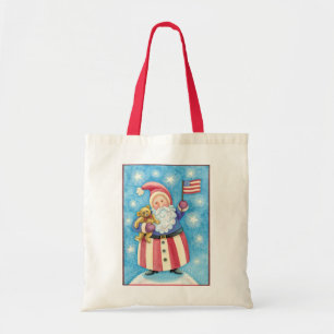 Kerstmis, patriottische kerstman met vlag tote bag