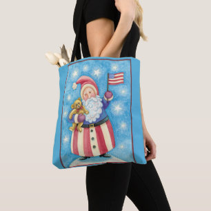 Kerstmis, patriottische kerstman met vlag tote bag