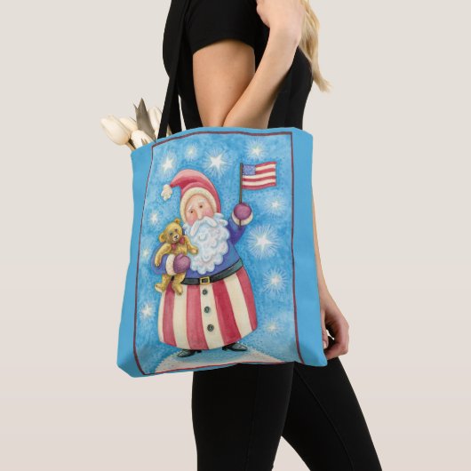 Kerstmis, patriottische kerstman met vlag tote bag (Dichtbij)