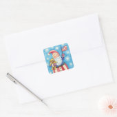 Kerstmis, patriottische kerstman met vlag vierkante sticker (Envelop)