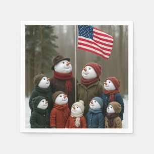 Kerstmis Patriottische Sneeuw Familie Met Amerikaa Servet