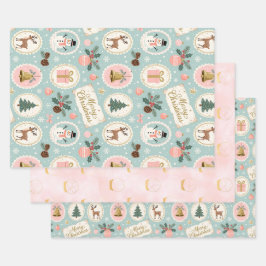 Kerstmis-patroon in vintage-stijl cadeaupapier
