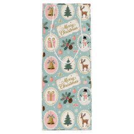 Kerstmis-patroon in vintage-stijl op inpakpapier wijn cadeautas