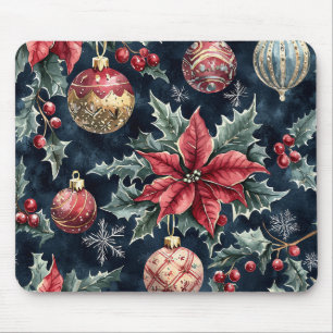 Kerstmis patroon met rode poinsettia op marineblau muismat