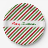 Kerstmis; Patroon met rode, witte en groene strepe Papieren Bordje (Voorkant)