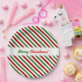 Kerstmis; Patroon met rode, witte en groene strepe Papieren Bordje (Feest)