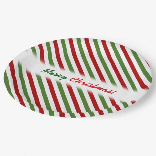 Kerstmis; Patroon met rode, witte en groene strepe Papieren Bordje (Gekanteld)