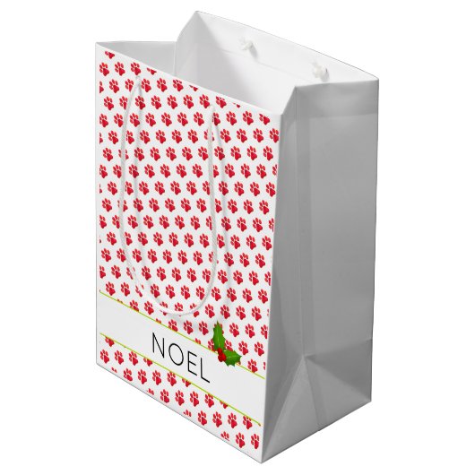 Kerstmis Paw Prints Holly Naam Vakantie Plezier Medium Cadeauzakje (Achterkant Gekanteld)