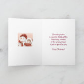 Kerstmis, Peetdochter, Herten, Meisje en Sneeuwman Feestdagen Kaart (Binnen)