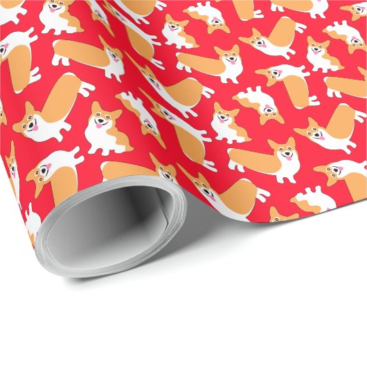 Kerstmis Pembroke Welsh Corgi Puppy Pattern Cadeaupapier (Rol Hoek)