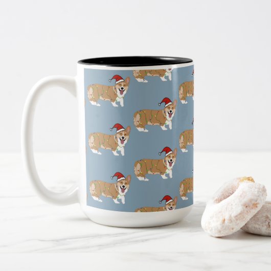 Kerstmis Pembroke Welsh Corgi Tweekleurige Koffiemok (Met donut)