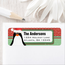 Kerstmis Penguin Chevron Pattern Return Address Etiket
