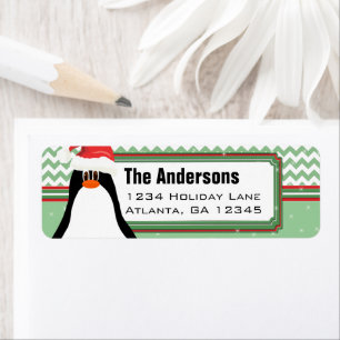 Kerstmis Penguin Chevron Pattern Return Address Etiket