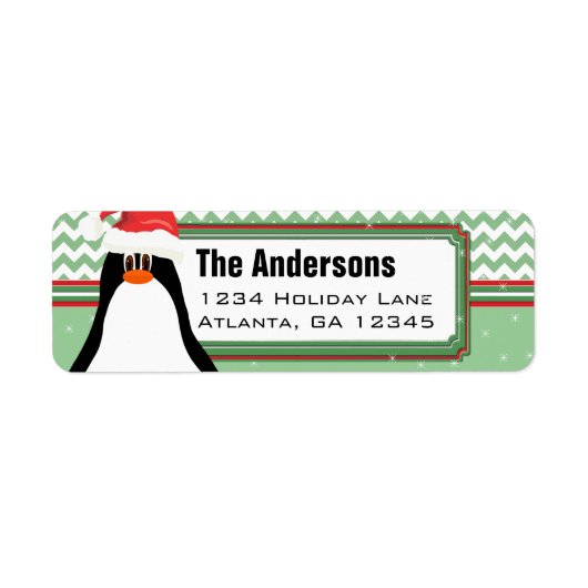 Kerstmis Penguin Chevron Pattern Return Address Etiket (Voorkant)