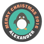 Kerstmis Penguin Hockey Puck (Voorkant)