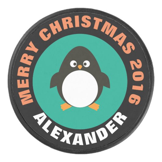 Kerstmis Penguin Hockey Puck (Voorkant)