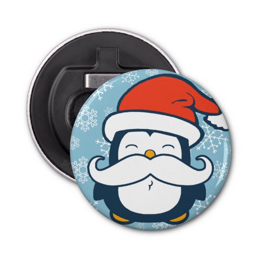 Kerstmis Penguin Mustache Trend Button Flesopener (Voorkant)
