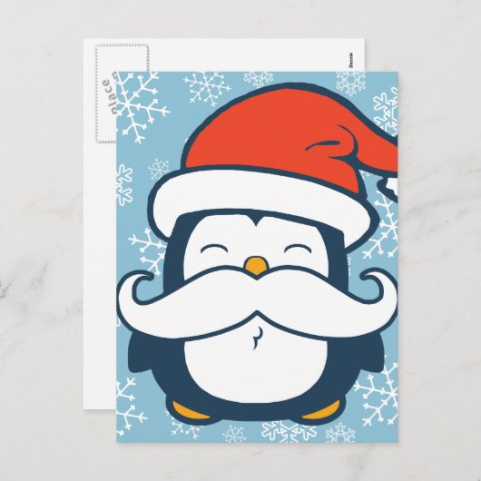 Kerstmis Penguin Mustache Trend Feestdagenkaart (Voorkant / Achterkant)
