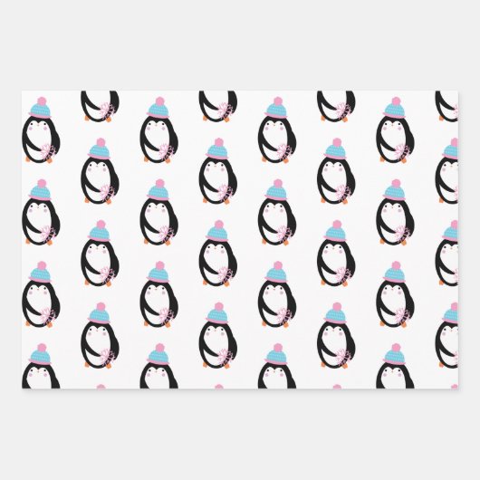 Kerstmis Penguin Snowflakes Whimsical Inpakpapier Vel (Voorkant)