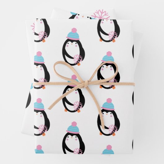 Kerstmis Penguin Snowflakes Whimsical Inpakpapier Vel (In situ)