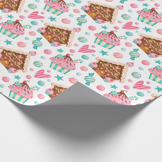 Kerstmis peperkoek en cupcakes cadeaupapier (Hoek)