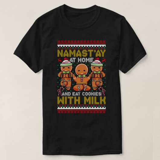 Kerstmis peperkoek man Namastay thuis T-shirt (Design voorkant)
