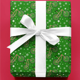 Kerstmis Pepermunt Fiets Sneeuwvlokken Groen Cadeaupapier