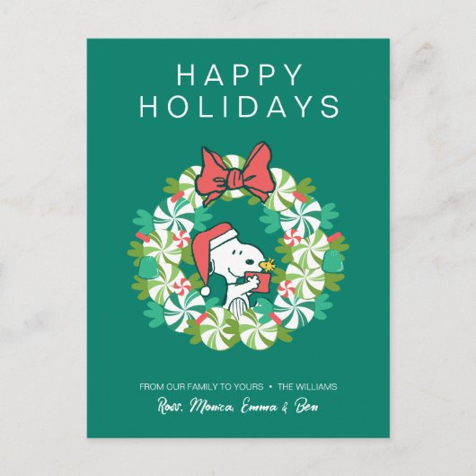 Kerstmis Pepermunt Kerstkrans Holiday Wreath Feestdagenkaart (Voorkant)