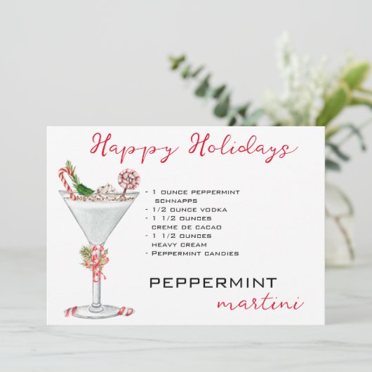 Kerstmis Pepermunt Martini Cocktail Recept Feestdagenkaart (Staand voorkant)