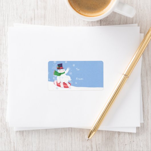 Kerstmis Peppermint Snowman Sticker Gift Label (Insitu)