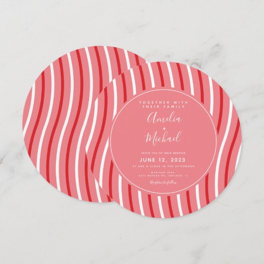 Kerstmis Peppermint Stripes Pink Red Wedding Kaart (Voorkant / Achterkant)