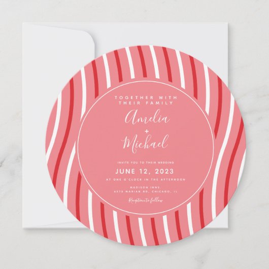 Kerstmis Peppermint Stripes Pink Red Wedding Kaart (Voorkant)