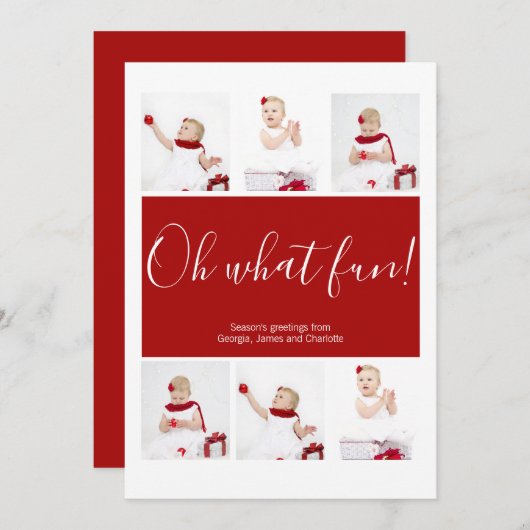 Kerstmis, persoonlijk gepersonaliseerd Oh What Fun Feestdagenkaart (Voorkant / Achterkant)