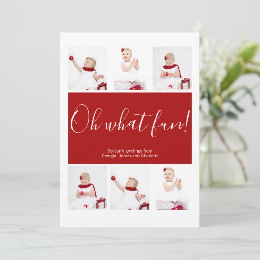 Kerstmis, persoonlijk gepersonaliseerd Oh What Fun Feestdagenkaart (Staand voorkant)