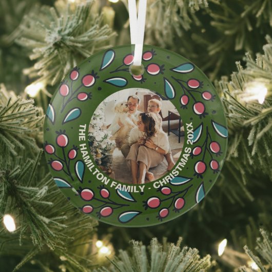 Kerstmis - persoonlijk Lijst met Wreatfoto's Glas Ornament (Insitu)