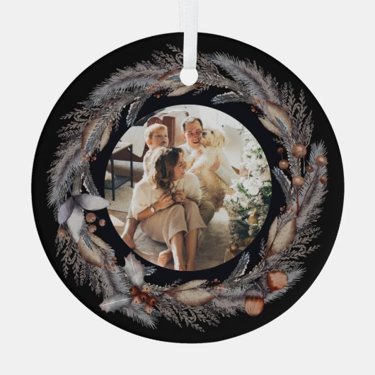 Kerstmis - persoonlijk Lijst met Wreatfoto's Glas Ornament (Achterkant)