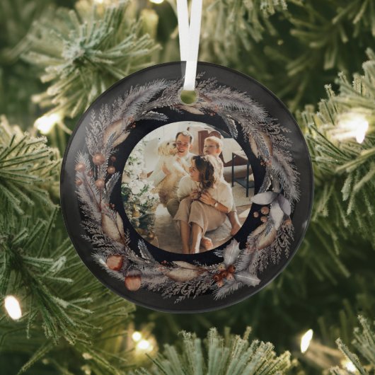 Kerstmis - persoonlijk Lijst met Wreatfoto's Glas Ornament (Insitu)