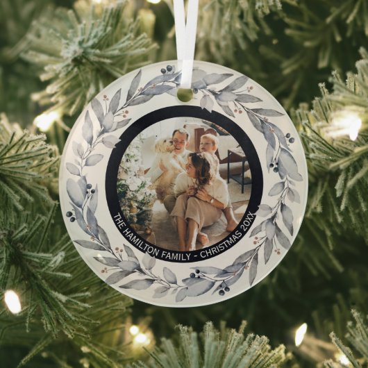 Kerstmis - persoonlijk Lijst met Wreatfoto's Glas Ornament (Insitu)