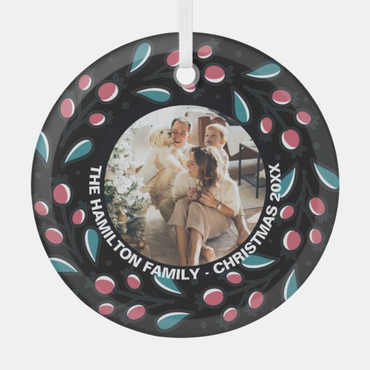 Kerstmis - persoonlijk Lijst met Wreatfoto's Glas Ornament (Voorkant)