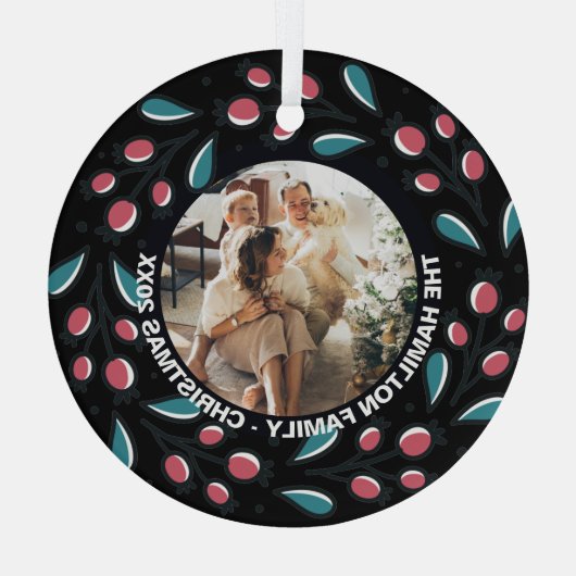 Kerstmis - persoonlijk Lijst met Wreatfoto's Glas Ornament (Achterkant)