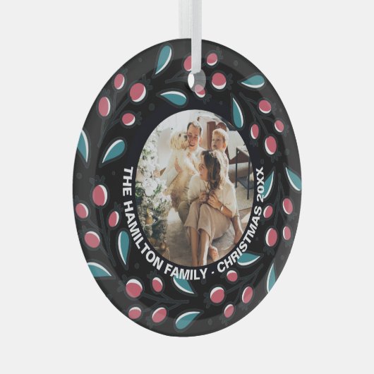 Kerstmis - persoonlijk Lijst met Wreatfoto's Glas Ornament (Voorkant Rechts)