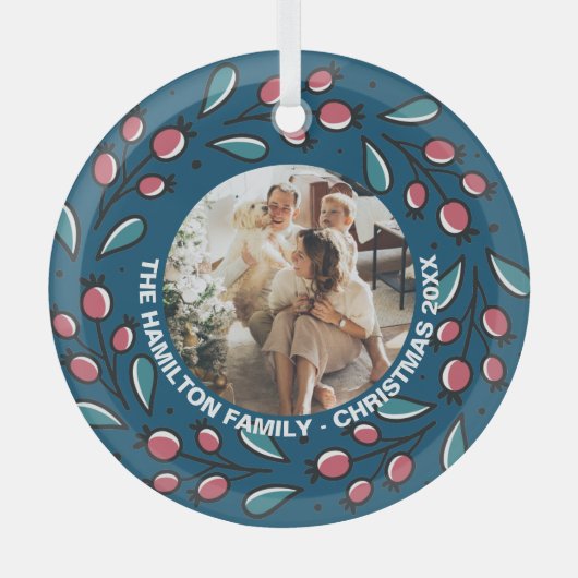 Kerstmis - persoonlijk Lijst met Wreatfoto's Glas Ornament (Voorkant)