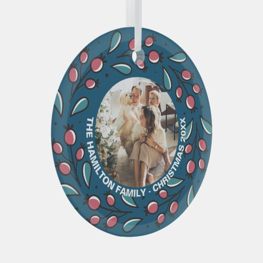 Kerstmis - persoonlijk Lijst met Wreatfoto's Glas Ornament (Voorkant Rechts)