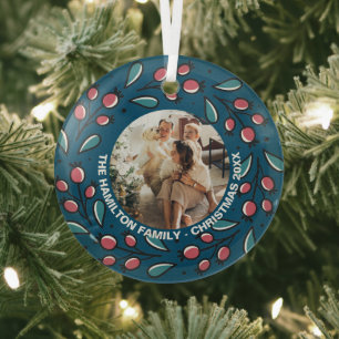 Kerstmis - persoonlijk Lijst met Wreatfoto's Glas Ornament