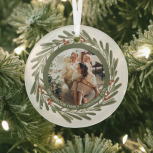 Kerstmis - persoonlijk Lijst met Wreatfoto's Glas Ornament