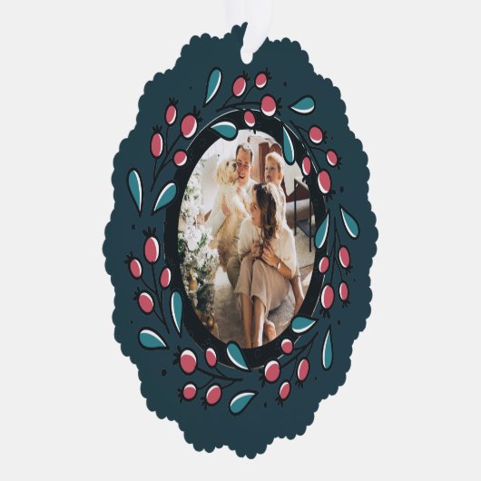 Kerstmis - persoonlijk Lijst met Wreatfoto's Ornament Kaart (Rechts)