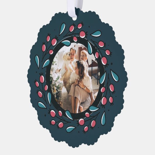 Kerstmis - persoonlijk Lijst met Wreatfoto's Ornament Kaart (Links)