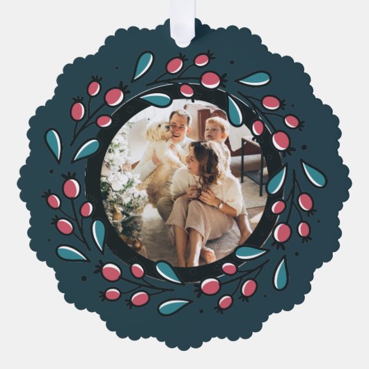 Kerstmis - persoonlijk Lijst met Wreatfoto's Ornament Kaart (Voorkant)