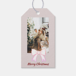 Kerstmis Persoonlijke Foto Strik Cadeaubordje Cadeaulabel