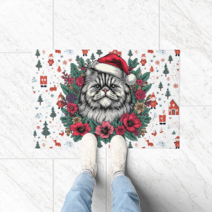 Kerstmis Perzische Kat, Bloemen Santa Perzisch Kat Deurmat